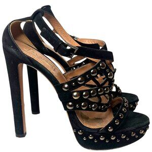 ALAIA Studded Stiletto 5" High Heel Sandals 36 US 6 Platform Strappy Black Suede